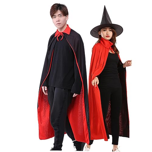 WOFASHPURET 2 Teiliges Halloween Cosplay Umhang Set Für Schwarzer Und Roter Vampir Umhang Mit Kapuze Ideal Für Karneval Und Kostümpartys von WOFASHPURET