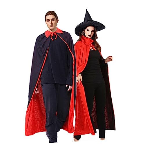 WOFASHPURET 2-teiliges Set Für Herren Hexenkostüm Umhang Schwarz/rot Halloween Vampir Cosplay-hut von WOFASHPURET