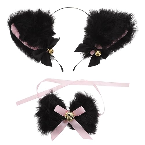 WOFASHPURET Katzenohren-Haarreifen Niedliches Cartoon-Tier-Stirnband Katzenohren-Kopfschleife Krawatte Cosplay-Set Mädchen-Haar-Accessoires Für Halloween- Und Weihnachtsfeiern 1 Set () von WOFASHPURET