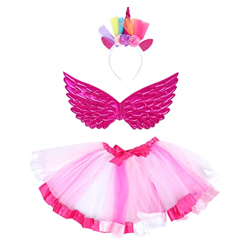 WOFASHPURET 1 Set ädchen Cosplay Kostü Mit Tüllrock Engel Flügel Haarschmuck Für Ideal Für Karneval Partys Und Kostümpartys Pink von WOFASHPURET