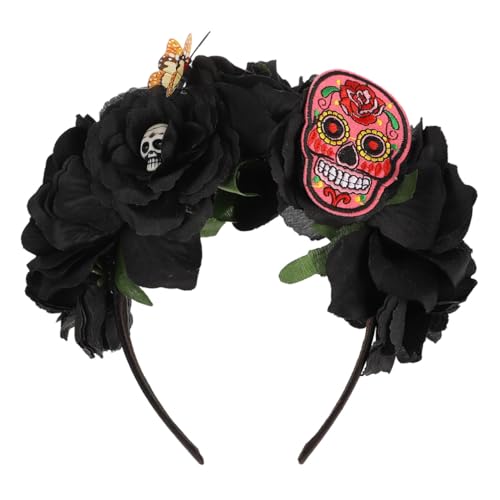 WOFASHPURET Schwarzes Halloween Haarband mit und Rosen Blumenkrone Stirnband für Frauen Party Kopfschmuck Kostümdekoration für Tag der Toten und Fotografie WOFASHPURET Schwarzes Halloween Haarband mit und Rosen Blumenkrone Stirnband für Frauen Party Kopfschmuck Kostümdekoration für Tag der Toten und Fotografie von WOFASHPURET