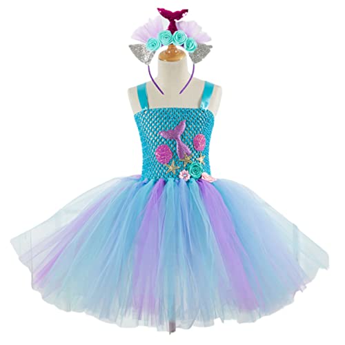 WOFASHPURET ädchen Tutu Rock Meerjungfrau Kleid Cosplay Kostü Für Partys Und Geburtstagsfeiern Mit Haaraccessoire Größe 6 7 Jahre Passend Für Modell SX HD93430 von WOFASHPURET