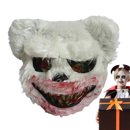 WOGXN Blutige Plüsch-Hasen-Kopfbedeckung, gruselige Hasen-Gesichtsbedeckung - Realistisches Kinderkostüm mit blutigem Mund - Cosplay-Kostüm, gruselige Gesichtsbedeckung für Halloween, Neujahr, Ostern von WOGXN