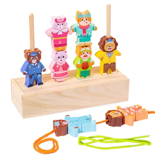 WOGXN Tier-Stapelspielzeug,Holz-Stapelspielzeug,Holzpädagogische Spielzeugblöcke, Balancierpuzzles - Vorschul-Lernspiel für und Mädchen, 2-5-jährige Kinder von WOGXN