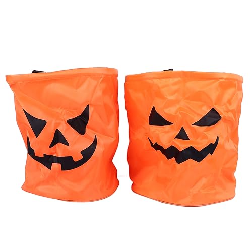 WOHPNLE 2 Stück LED-Licht Halloween-Süßigkeiten-Tasche, Handheld-Licht Halloween-Kürbis-Eimer-Trick-oder Treat-Party-Taschen für Halloween-Zubehör von WOHPNLE