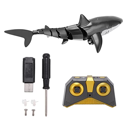 WOHPNLE Elektrisches RC-Boot, 2,4 G, ferngesteuert, Pool-Haifisch-Simulation, Wasserstrahl-Tierspielzeug für Kinder und Jugendliche (Black) von WOHPNLE