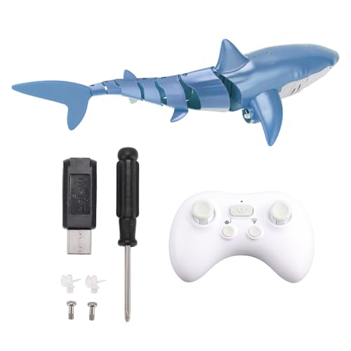 WOHPNLE Elektrisches RC-Boot, 2,4 G, ferngesteuert, Pool-Haifisch-Simulation, Wasserstrahl-Tierspielzeug für Kinder und Jugendliche (Blue) von WOHPNLE