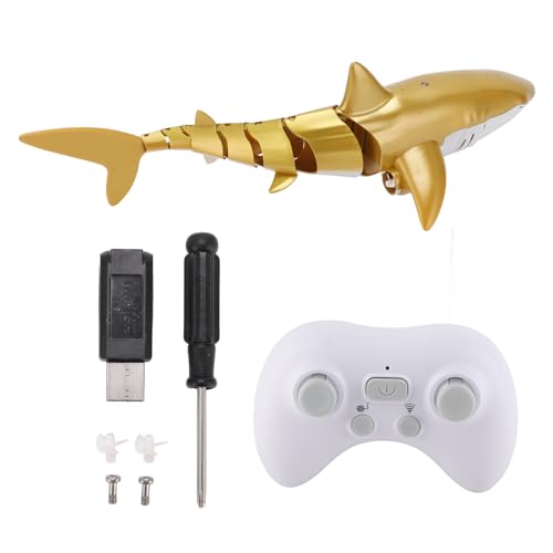 WOHPNLE Elektrisches RC-Boot, 2,4 G, ferngesteuert, Pool-Haifisch-Simulation, Wasserstrahl-Tierspielzeug für Kinder und Jugendliche (Gold) von WOHPNLE