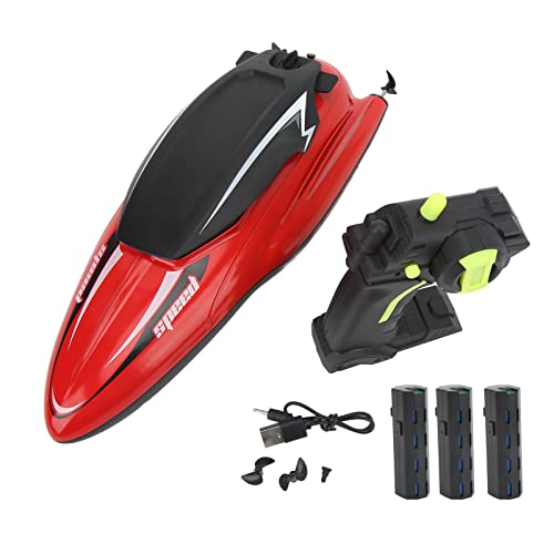 WOHPNLE RC-Rennboot, wasserdichtes ABS, Anti-Drop, schnelleres Fahren, stabile Leistung, ferngesteuertes Boot für Kinder, (Red Triple Battery) von WOHPNLE