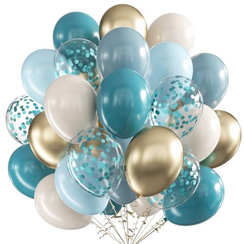 60 Stück Luftballons Blau Beige, 12 Zoll Retro Dusty Marine Pastell Blau Sand Weiß Aprikose Ballons Chrom Blau Konfetti Ballon für Junge Baby Dusche Braut Dusche Geschlecht Reveal Geburtstag Deko von WOIRROIP