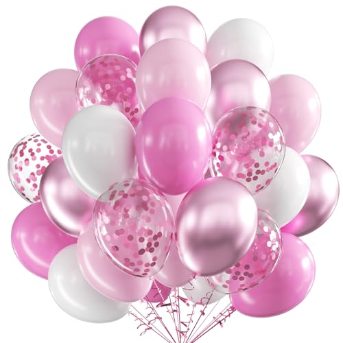 Luftballons Rosa 60 Stück ,12 Zoll Macaron Pink Weiße Luftballons Metallische,Luftballons Pink, Rosa Konfetti Latexballons Geburtstagsdeko Rosa Luftballons für Babyparty Mädchen Frauen Hochzeit Deko von WOIRROIP