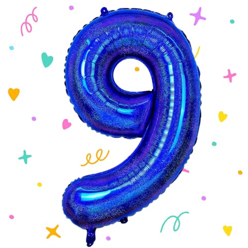 Dunkel blau Luftballon 9,Zahlen Luftballon Dunkel blau,9 Zoll XXL Dunkel blau Folienballon 9.Zahlenballon 9 Helium Ballon,Luftballon 9.Geburtstag für 9 Jahre Geburtstagsdeko Kinder Junge Mädchen von WOIRROIP