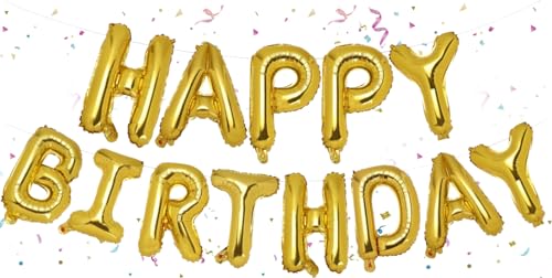 Gold Happy Birthday Ballons Banner, 16 Zoll Mylar Folie Buchstaben Geburtstag Zeichen Banner Gold Geburtstag Dekorationen für Mädchen Jungen Kinder & Erwachsene Geburtstag Dekorationen Party Supplies von WOIRROIP