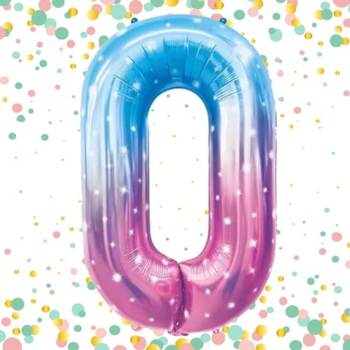 Luftballon 0,Zahlen Luftballon Rosa Blau Gradient, 40 Zoll XXL Meerjungfrau Folienballon 0.Blau Zahlenballon 0 Helium Ballon, Luftballon 0. Geburtstag für 0 Jahre Geburtstagsdeko Kinder Junge Mädchen von WOIRROIP