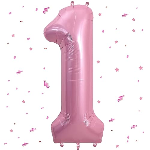 Luftballon 1.Geburtstag,Zahlen 1 Luftballon Rosa,40 Zoll XXL Pastell Rosa Folienballon Hell Pink Zahlenballon 1 Helium Ballon,Luftballon 1.Geburtstag für 1 Jahre Geburtstagsdeko Kinder Junge Mädchen von WOIRROIP