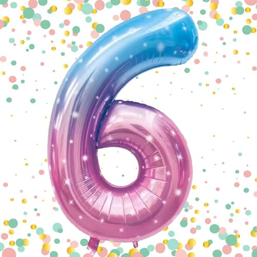 Luftballon 6,Zahlen Luftballon Rosa Blau Gradient, 40 Zoll XXL Meerjungfrau Folienballon 6.Blau Zahlenballon 6 Helium Ballon, Luftballon 6. Geburtstag für 6 Jahre Geburtstagsdeko Kinder Junge Mädchen von WOIRROIP