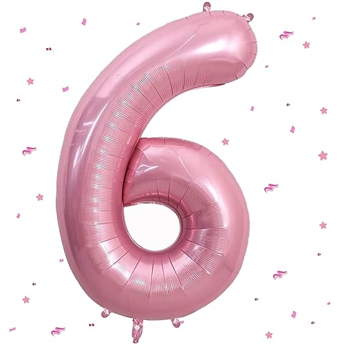 Luftballon 6.Geburtstag,Zahlen 6 Luftballon Rosa,40 Zoll XXL Pastell Rosa Folienballon Hell Pink Zahlenballon 6 Helium Ballon,Luftballon 6.Geburtstag 6 Jahre Geburtstagsdeko Kinder Junge Mädchen von WOIRROIP