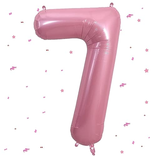 Luftballon 7.Geburtstag,Zahlen 7 Luftballon Rosa,40 Zoll XXL Pastell Rosa Folienballon Hell Pink Zahlenballon 7 Helium Ballon,Luftballon 7.Geburtstag für 7 Jahre Geburtstagsdeko Kinder Junge Mädchen von WOIRROIP