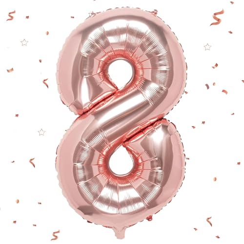 Luftballon 8. Geburtstag,Zahlen 8 Luftballon Rosegold, 40 Zoll XXL Roségold Folienballon Hell Pink Zahlenballon 8 Helium Ballon, Luftballon 8. Geburtstag für 8 Jahre Geburtstagsdeko Junge Mädchen von WOIRROIP