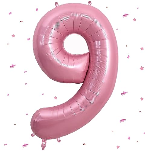 Luftballon 9.Geburtstag,Zahlen 9 Luftballon Rosa,40 Zoll XXL Pastell Rosa Folienballon Hell Pink Zahlenballon 9 Helium Ballon,Luftballon 9.Geburtstag für 9 Jahre Geburtstagsdeko Kinder Junge Mädchen von WOIRROIP