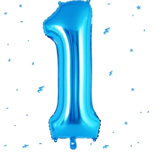 WOIRROIP Blau Luftballon 1,Zahlen Luftballon Blau, 40 Zoll XXL Blau Folienballon 1.Blau Zahlenballon 1 Helium Ballon, Luftballon 1. Geburtstag für 1 Jahre Geburtstagsdeko Kinder Junge Mädchen von WOIRROIP