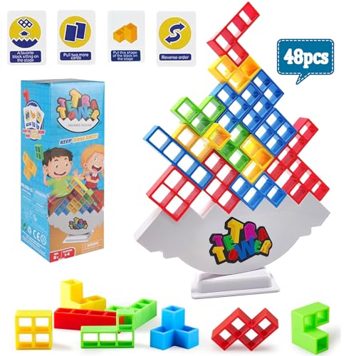 WOIRROIP Tetra Tower,48 Stück Tetris Tower Spiel, Tetris Tower Spiel Erwachsene Kinder,Kreative Stapelspiel Spielzeug Lustige Stapelspiel,Team Tower-Spiel für Kinder und Erwachsene von WOIRROIP