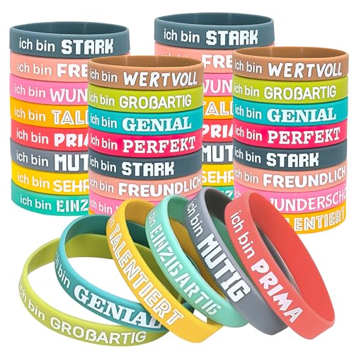 WOKICOR 36 Stück Motivationsarmbänder auf Deutsch Inspirierende Silikon Armbänder Sprüchen Motivierendes Silikonarmband Mutmacher Geschenke für Kinder Teenager Schüler Kollege von WOKICOR