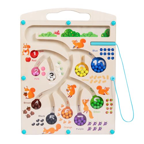 WOKICOR Montessori Magnet-Labyrinth Spiel -Holzspielzeug für Kinder 2 3 4 Jahre,Montessori Magnetspiel Kinder Spielzeug,Entwickelt Motorik & Farberkennung, Ideales Magnetspiel für Jungen & Mädchen von WOKICOR