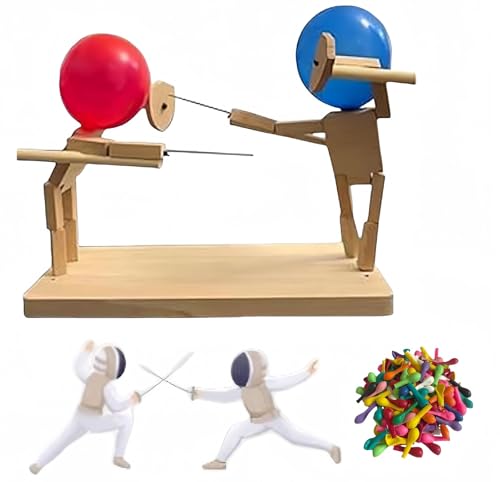 WOLEYUU Wooden Fencing Puppets Game, Handmade Balloon Brawlers Balloon Battle Game for 2 Players, Fast-Paced Balloon Fencing Game Wood Balloon Brawlers Wars Game for Family/Party Games 100 Ballones von WOLEYUU