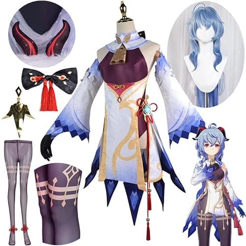 WOLWES Genshin Impact Ganyu Cosplay Kostüm Perücke Anime Spiel Genshin Cosplay Sexy Outfit Halloween Party Kostüme für Frauen Mädchen von WOLWES