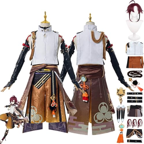 WOLWES Genshin Impact Shikanoin Heizou Cosplay Kostüm Outfit Charaktere Hutao Raiden Shogun Uniform Komplettes Set Halloween Party Dress Up Anzug mit Perücke von WOLWES