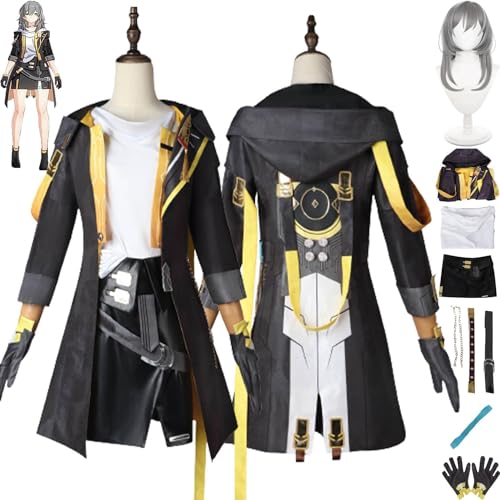 WOLWES Honkai Star Rail Trailblazer Cosplay Kostüm Outfit Spielzeugfigur Kafka Schwarze Uniform Komplettset Halloween Karneval Partyanzug mit Perücke von WOLWES