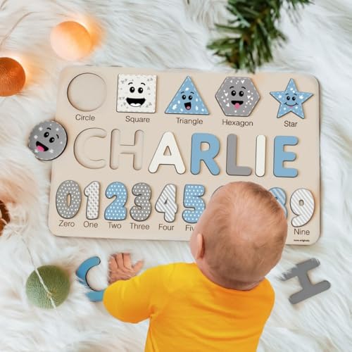 Personalisiertes Namenspuzzle aus Holz für Kinder, individuelle Baby-Geschenke für Jungen und Mädchen, Holzblöcke für Kleinkinder 1–3, benutzerdefiniertes Puzzle, Namenspuzzles für Kleinkinder 1–3 (30 von WOMB