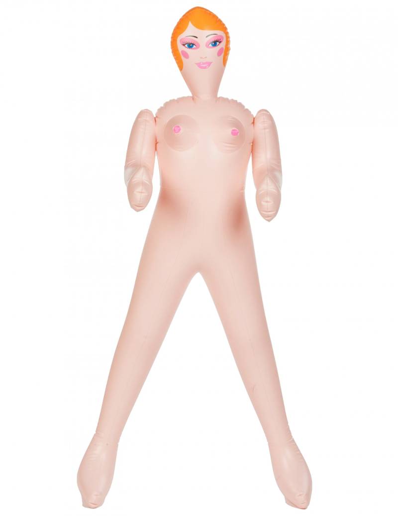 Aufblasbare Gummipuppe Frau JGA Scherzartikel beige 150cm von KARNEVAL-MEGASTORE