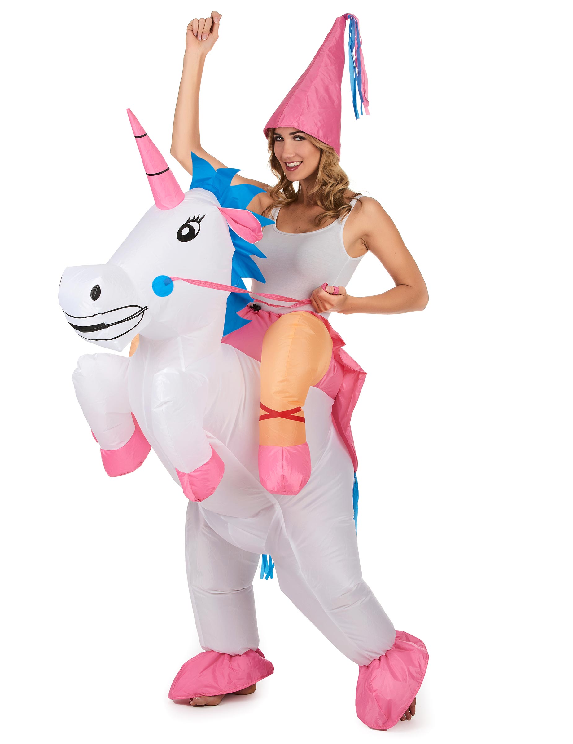 Aufblasbares Prinzessin auf Einhorn Damenkostüm Huckepack bunt von KARNEVAL-MEGASTORE