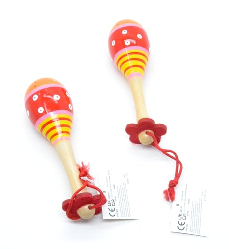 Maracas für Kinder, aus Holz, Musikspielzeug, rot und gelb, 2 Stück von WONDERFUL