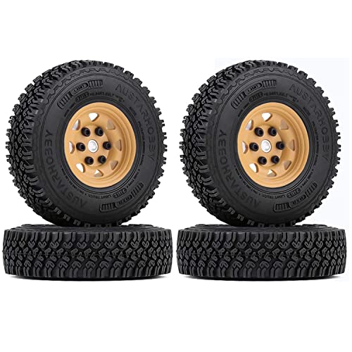 WONFAST 4 Stück/Set 3,8 cm Beadlock-Metallfelge Gummireifen kompatibel mit 1/10 RC Crawler Car Axial AX90069 D90 TF2 Tamiya CC01 LC70 (gelb) von WONFAST