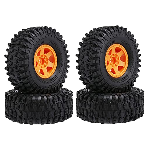 WONFAST 4 Stück 5,6 cm Kunststoff-Beadlock-Felgen und 130 mm Gummireifen, 12 mm Sechskant, kompatibel mit 1/10 RC Rock Crawler Car Axial SCX10 Wraith RR10 Traxxas TRX6 KM5 (Orange) von WONFAST