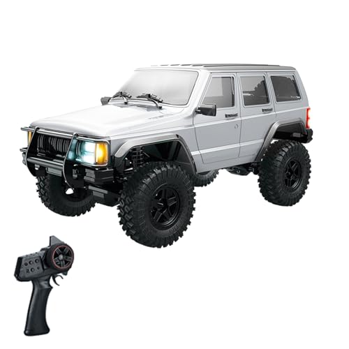 WONZHEC Fernbedienungsauto, 2,4 GHz 4WD wiederaufladbare elektrische Offroad-Fahrzeug mit LED-Leuchten 3 Batterien, 1:18 Autospielzeuggeschenk für Jungen Mädchen Kinder, Silbergrau (1 Batterie) von WONZHEC