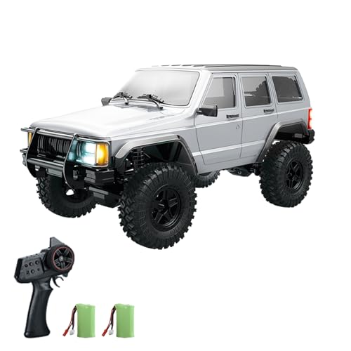 WONZHEC Fernbedienungsauto, 2,4 GHz 4WD wiederaufladbare elektrische Offroad-Fahrzeug mit LED-Leuchten 3 Batterien, 1:18 Autospielzeuggeschenk für Jungen Mädchen Kinder, Silbergrau (2 Batterie) von WONZHEC