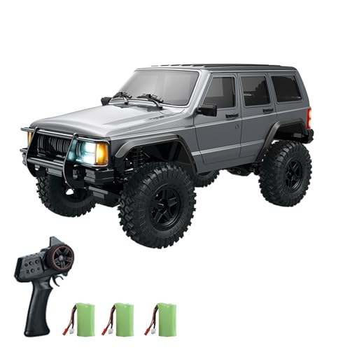 WONZHEC Fernbedienungsauto, 2,4 GHz 4WD wiederaufladbare elektrische Offroad-Fahrzeug mit LED-Leuchten 3 Batterien, 1:18 Autospielzeuggeschenk für Jungen Mädchen Kinder, Silbergrau (3 Batterie) von WONZHEC