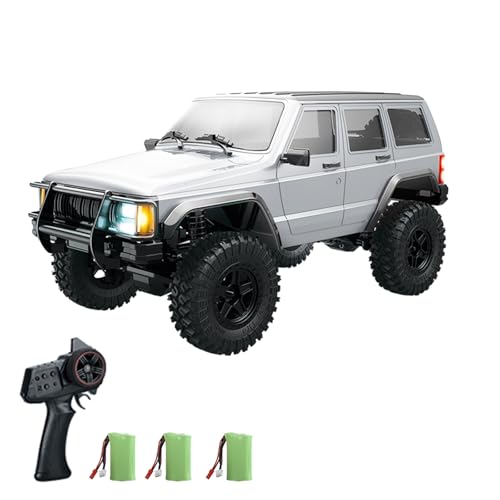 WONZHEC Fernbedienungsauto, 2,4 GHz 4WD wiederaufladbare elektrische Offroad-Fahrzeug mit LED-Leuchten 3 Batterien, 1:18 Autospielzeuggeschenk für Jungen Mädchen Kinder, Silbergrau (3 Batterie) von WONZHEC