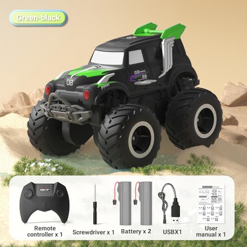 WONZHEC Fernbedienungsstunt-Auto, 2,4 GHz 4WD Dual-Side-Fahren amphibischer Offroad-Fahrzeug Alle Gelände Land Wasserboot mit 3 Batterien Geschenke für Kinder Jungen Mädchen, Pink (2 Batterie) von WONZHEC