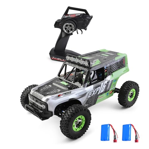 WONZHEC Wltoys Fernbedienungsauto, 1:12 4WD Off Straße Crawler Fahrzeug mit LED -Leuchten 2 wiederaufladbare Batterien Elektrisches Spielzeuggeschenk für Jungen Mädchen, Grün (-2) von WONZHEC