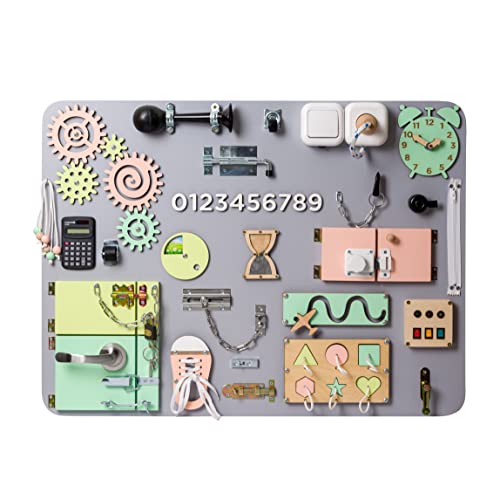 WOOBIBOO Montessori Busy Board Premium XL - Activity Board aus Holz für Kinder ab 1 Jahr, Lernspielzeug zur Förderung der Motorik und Kreativität, ideales Activity Spiel für Zuhause von WOOBIBOO