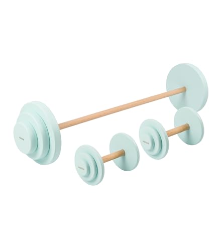 WOOBIBOO Fitness Set für Kinder - Hanteln und Langhantel aus Holz- Geschicklichkeitsspielzeug zur Förderung der Bewegung und Motorik - Mint von WOOBIBOO