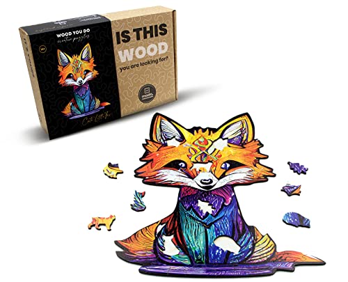 WOOD YOU DO Holzpuzzle Fuchsmotiv Bunt Puzzle Holzpuzzle an Wand Für Erwachsene Wooden Puzzle Holzpuzzles Perfekt Geschenkidee für Erwachsene 19x25cm, 140 Teile (Cute Little Fox,A4, L) von WOOD YOU DO