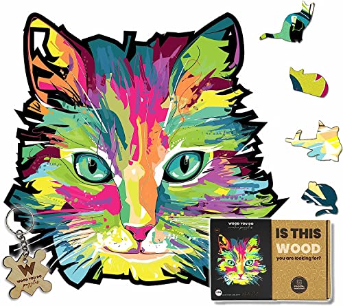 WOOD YOU DO Holzpuzzle Katzemotiv Bunt Puzzle Holzpuzzle an Wand Für Erwachsene Wooden Puzzle Holzpuzzles Perfekt Geschenkidee für Erwachsene 28x28cm, 230 Teile (Agile Cat, A3, XL) von WOOD YOU DO