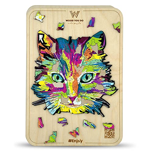 WOOD YOU DO Holzpuzzle Katzenmotiv Holzpuzzle Für Jugendliche/Erwachsene Wooden Puzzle Unisex Holzpuzzles Perfekt Geschenkidee für Mädchen und Jungen 100 Teile, 15x15cm (Agile Cat, A5, M) von WOOD YOU DO