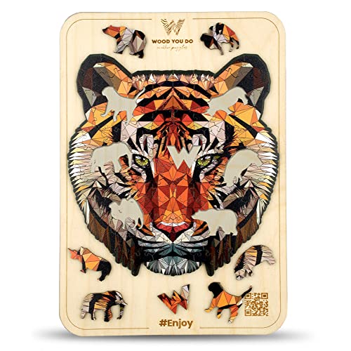 WOOD YOU DO Holzpuzzle Tieremotiv Tiger Holzpuzzle Für Jugendliche/Erwachsene Wooden Puzzle Unisex Holzpuzzles Perfekt Geschenkidee für Mädchen und Jungen 100 Teile, 16x15cm (Dangerous Tiger, A5, M) von WOOD YOU DO